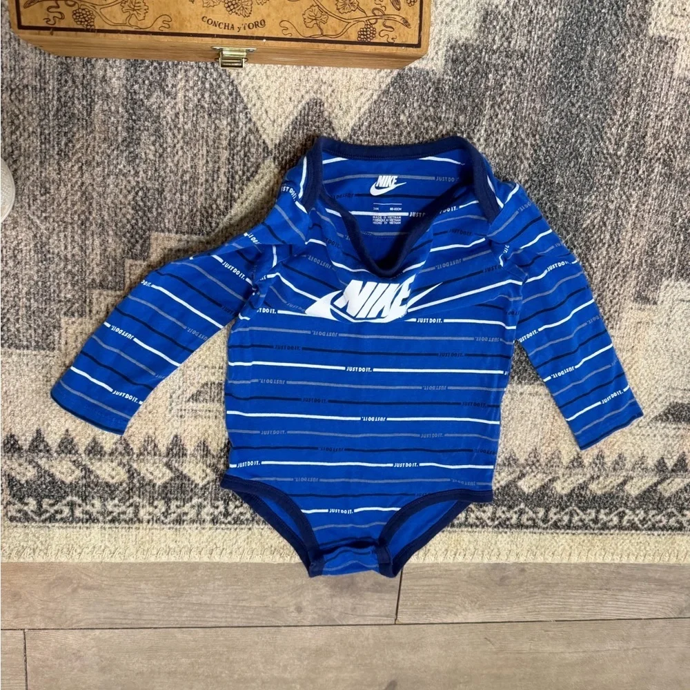 Nike Toddler Boy Logo Striped Long Sleeve Onesie Bodysuit Long Sleeve 24 M